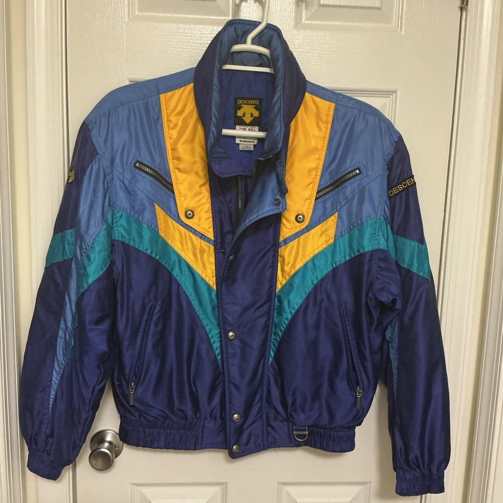 DESCENTE Ski Jacket 80s90s Colorblock Green Yellow Blue Retro Snow Gear Men L
